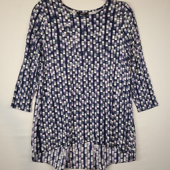 ALFANI Navy Blue and Lavender Tunic Hi/Low Top P/M - Picture 2 of 5